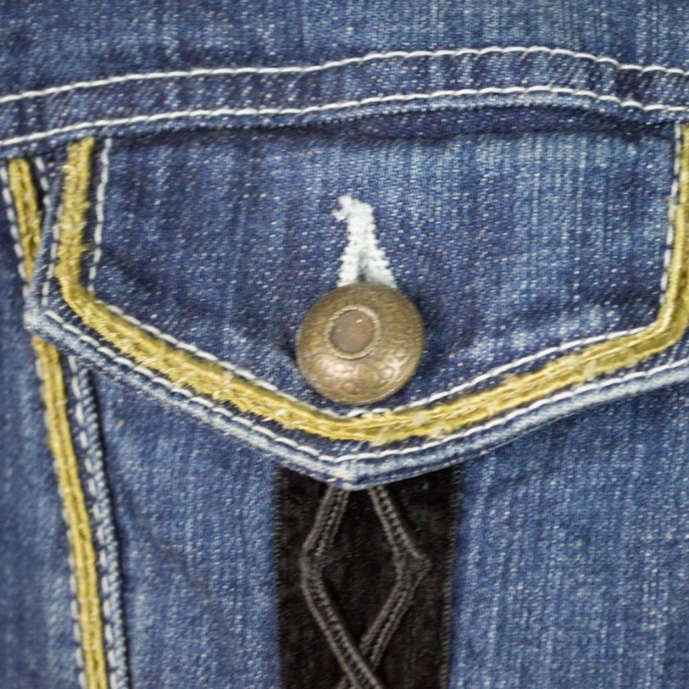 LIVE A LITTLE Blue Embroidery Embellished Long Sleeve Jean Jacket M - Picture 11 of 13